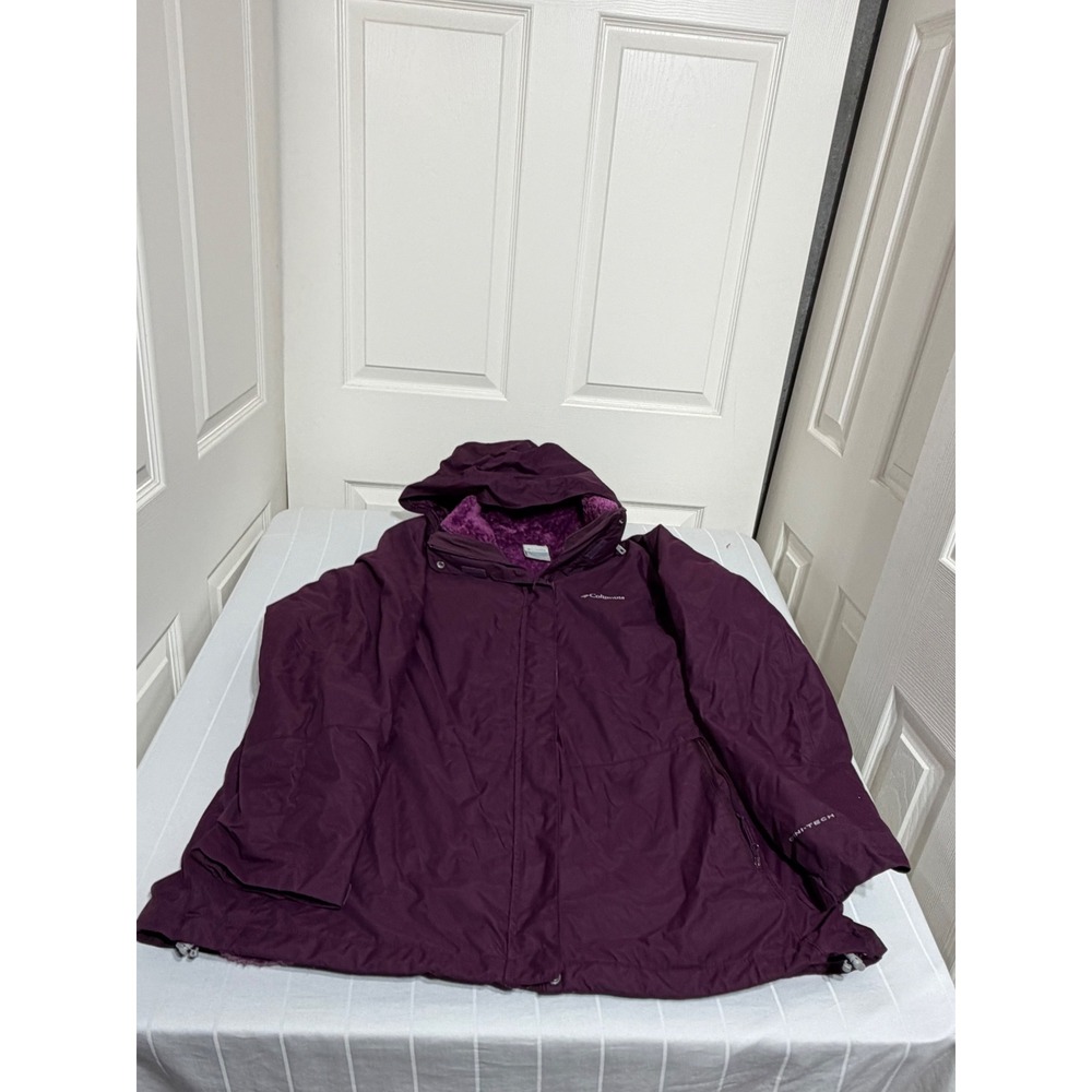 Columbia Omni-Tech Interchange Jacket Womens 2X Purple Fleece Lined Parka Hooded